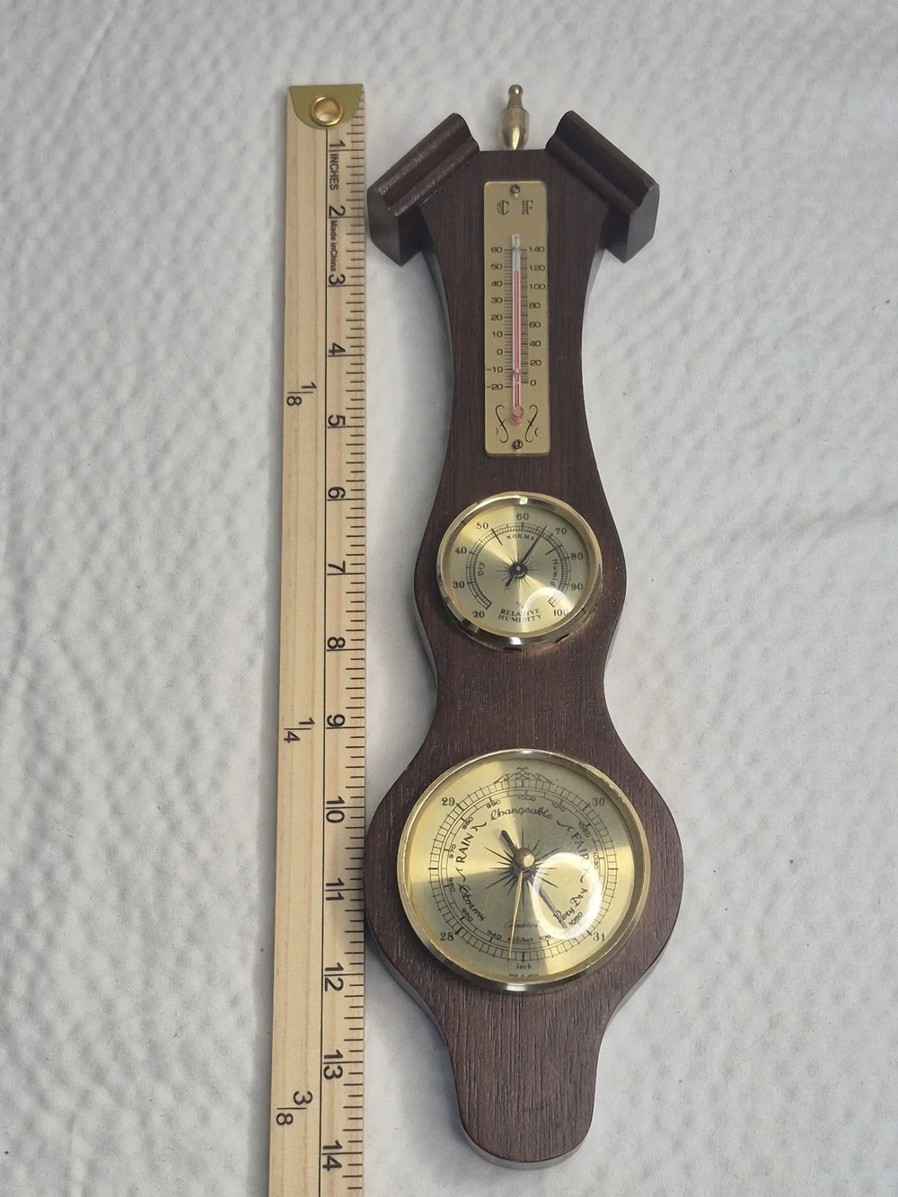 Vintage Wood Weather Station Analog Barometer Thermometer Hygrometer Brown/Gold